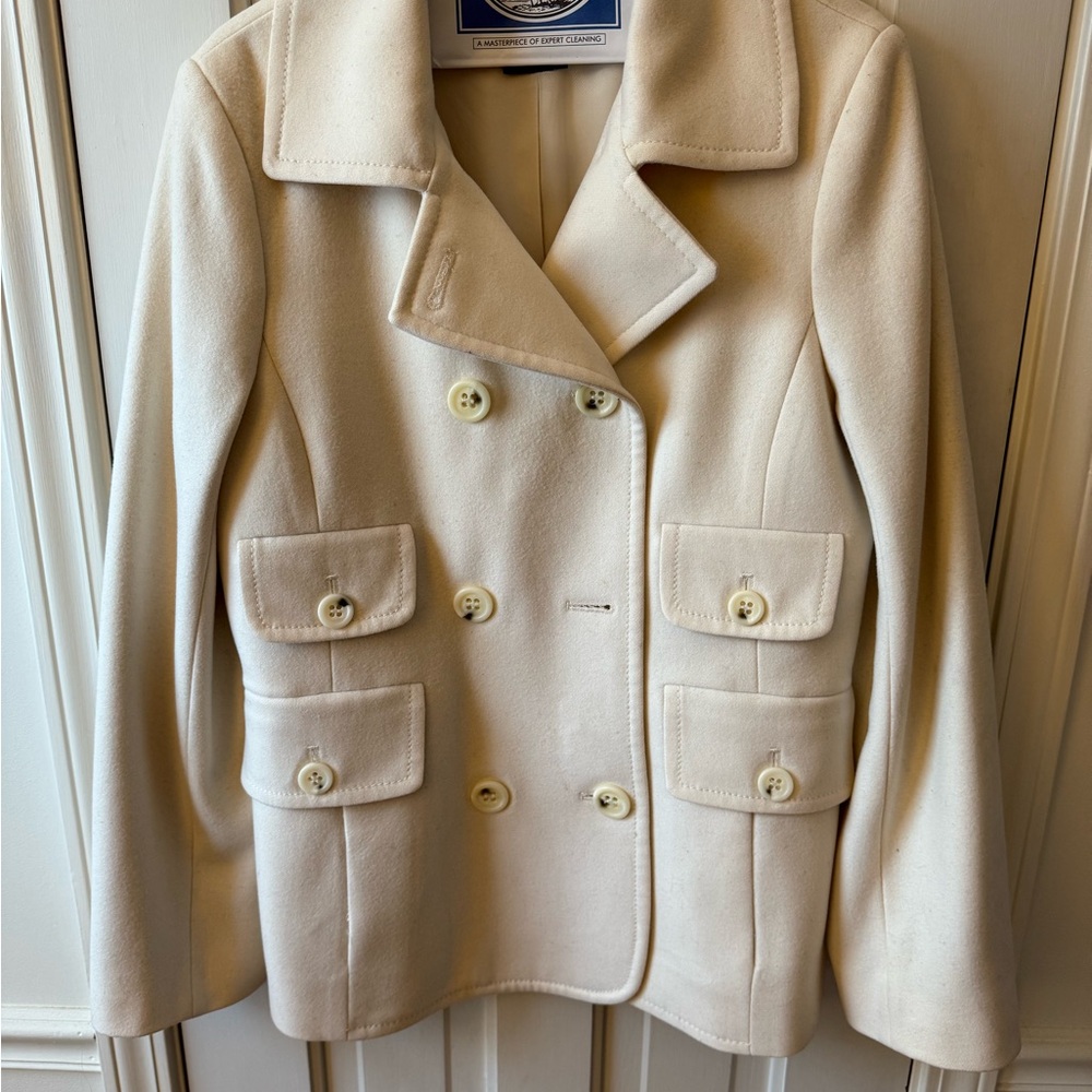 BCBGMaxAzria Cream Double-Breasted Wool Pea Coat